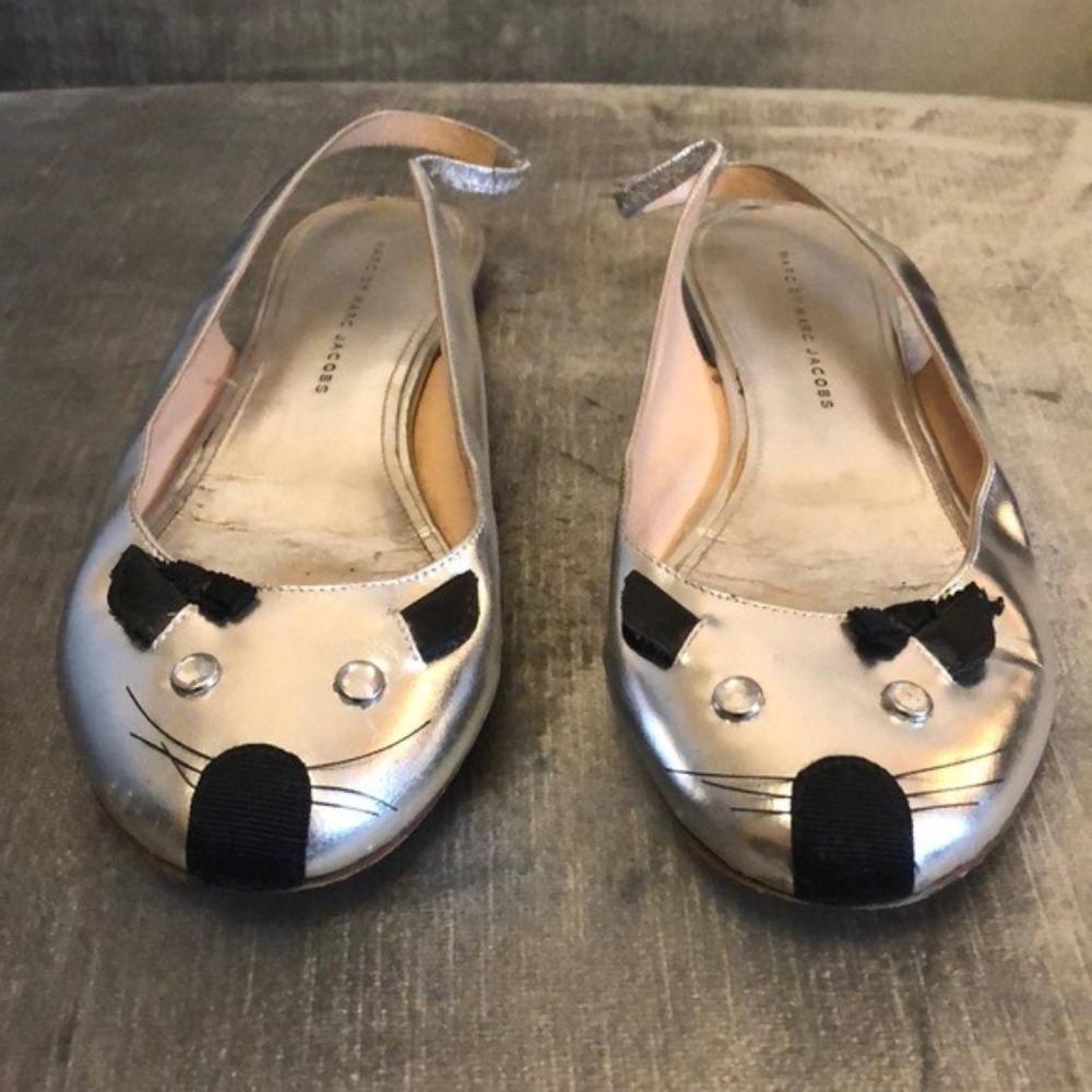 Marc Jacobs Silver Mouse Slingback Flayts